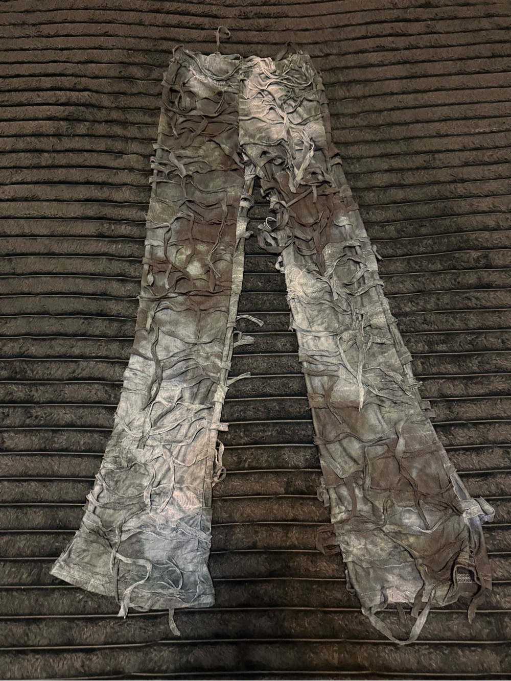 Womens Gray Distressed Tie-Dye Pants